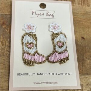 Myra Bag Pink and White Beaded Boot Earrings